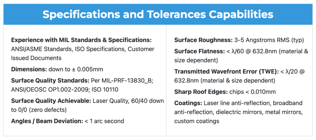 Specifications and Tolerances Capabiliteis